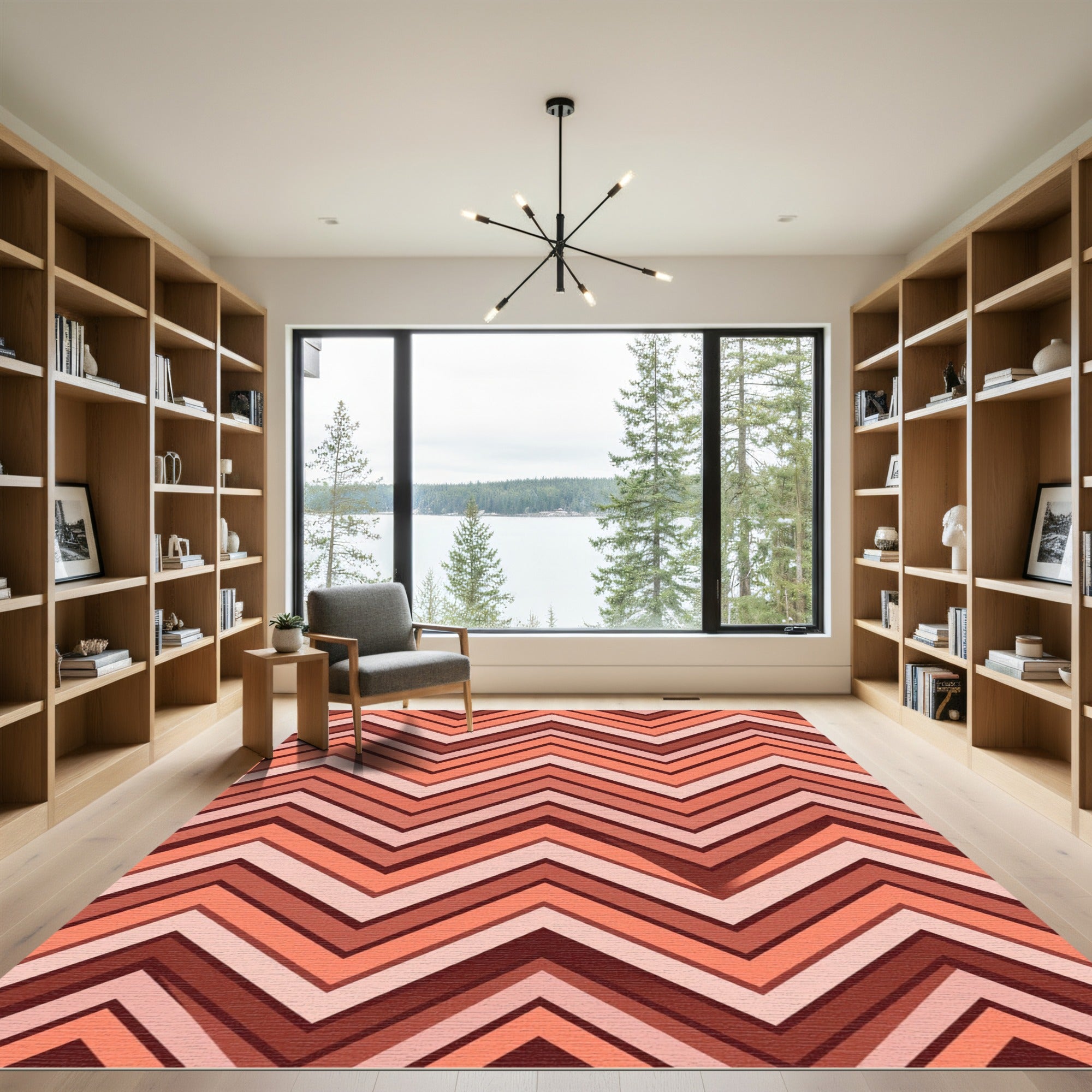 Coral Pink Chevron Stripes Rug