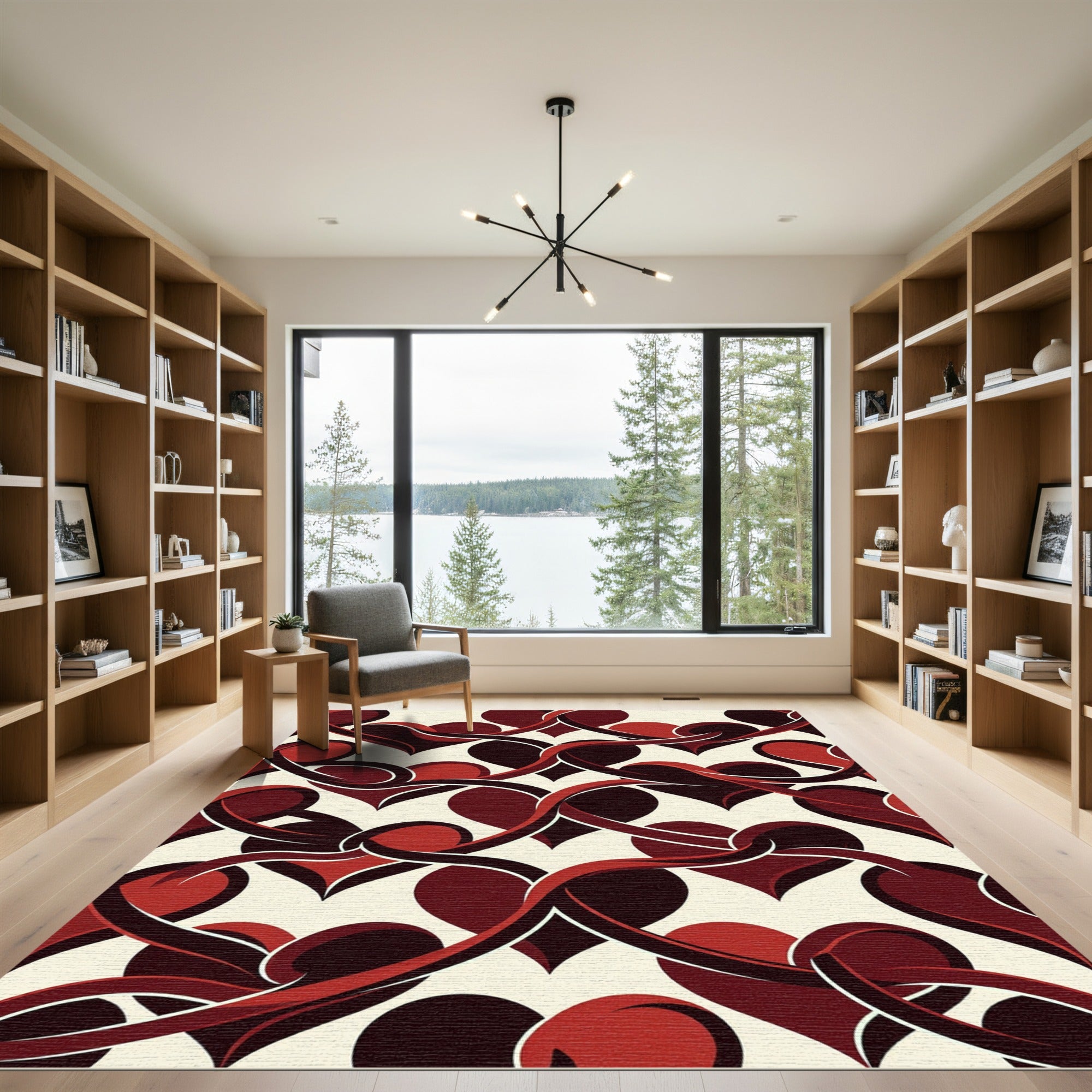 Interlocking Crimson Hearts Abstract Rug