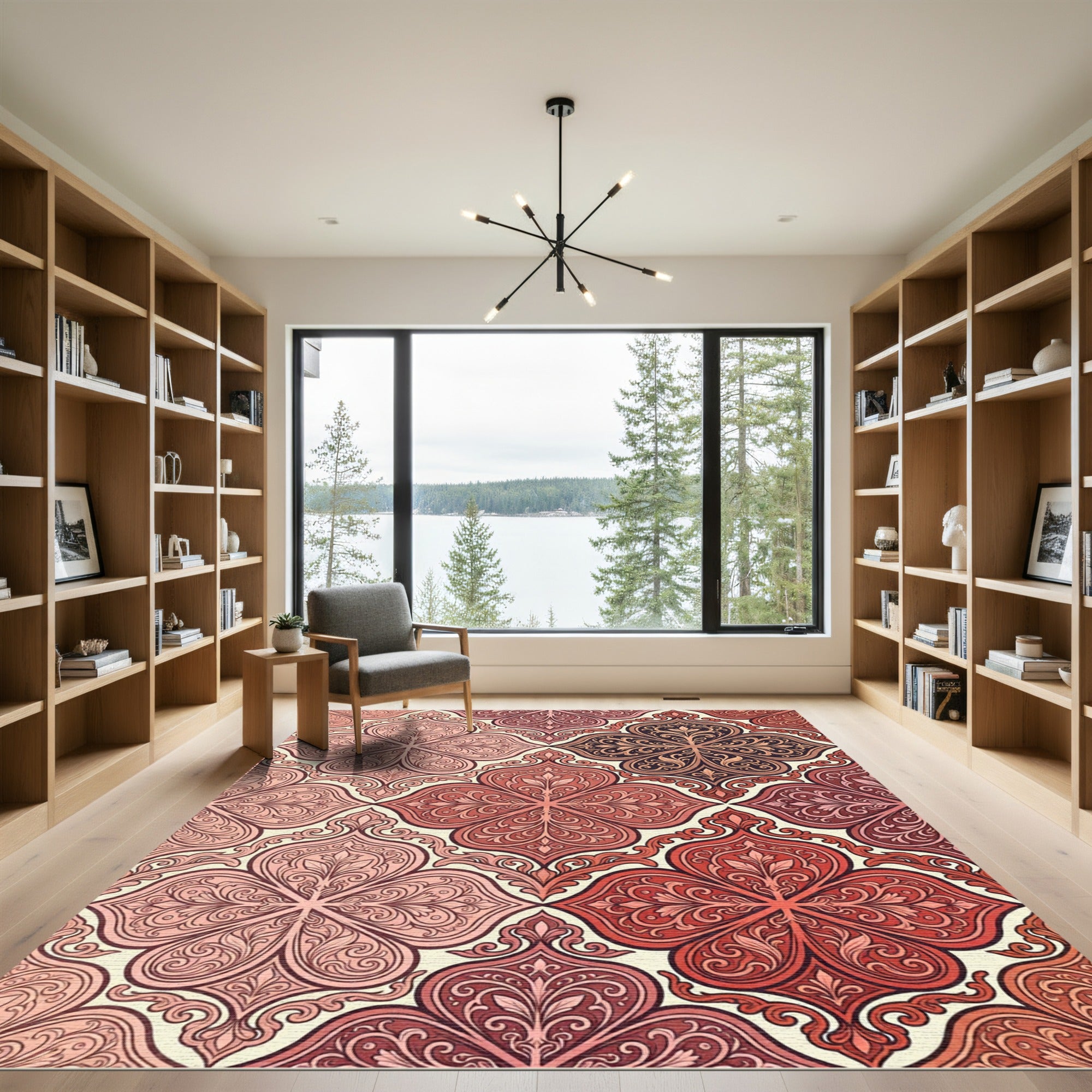 Crimson Pink Quatrefoil Damask Rug
