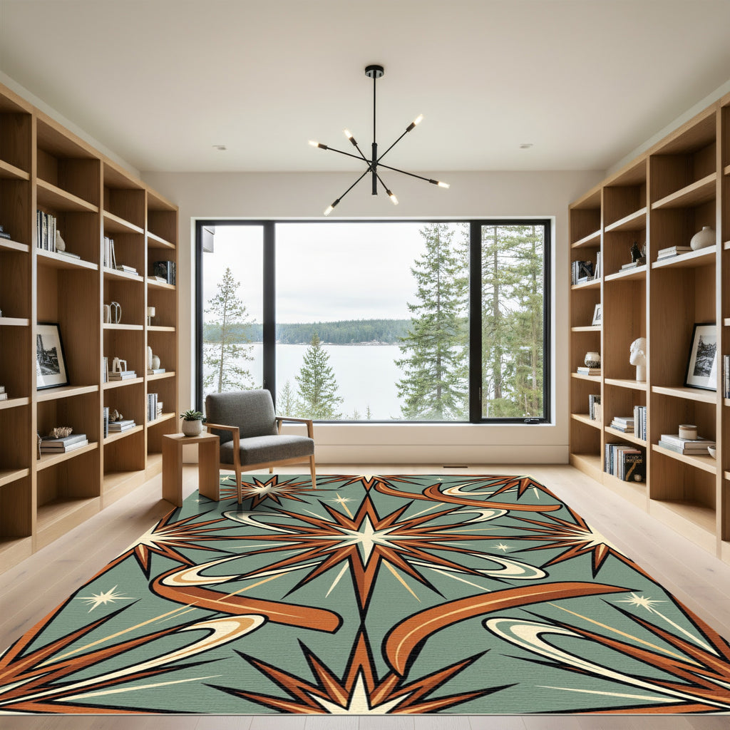 Mid-Century Retro Starburst Sage Area Rug
