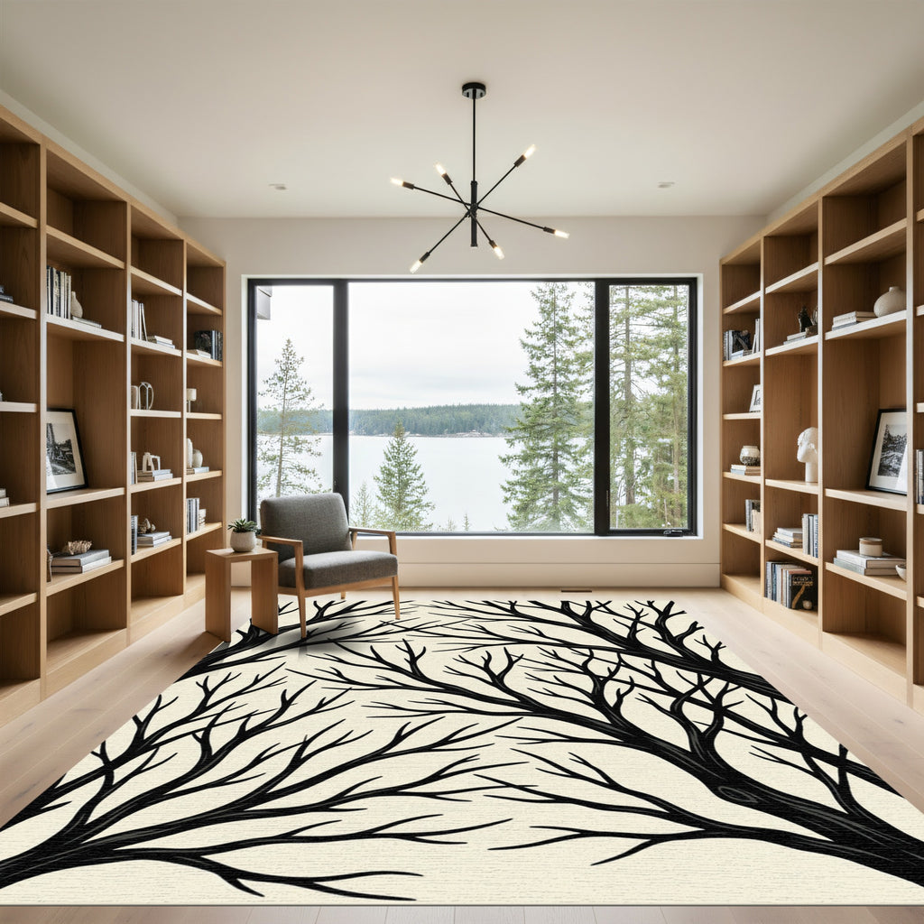Black Bare Branches Autumn Scene Rug