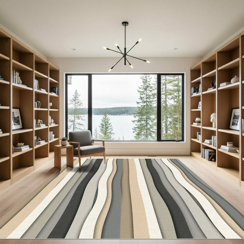 Neutral Wavy Stripe Composition Rug