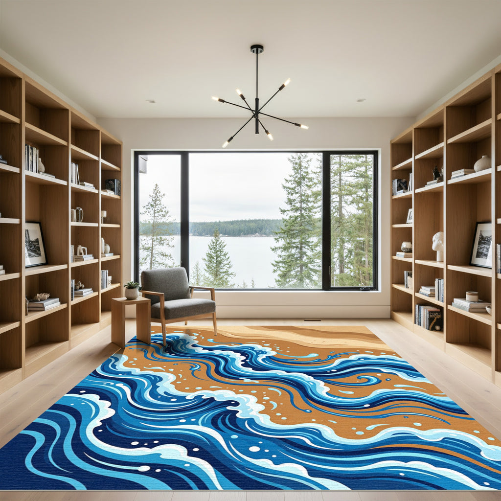 Coastal Blue Ocean Wave Rhythmic Tides Rug