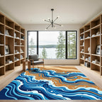 Coastal Blue Ocean Wave Rhythmic Tides Rug