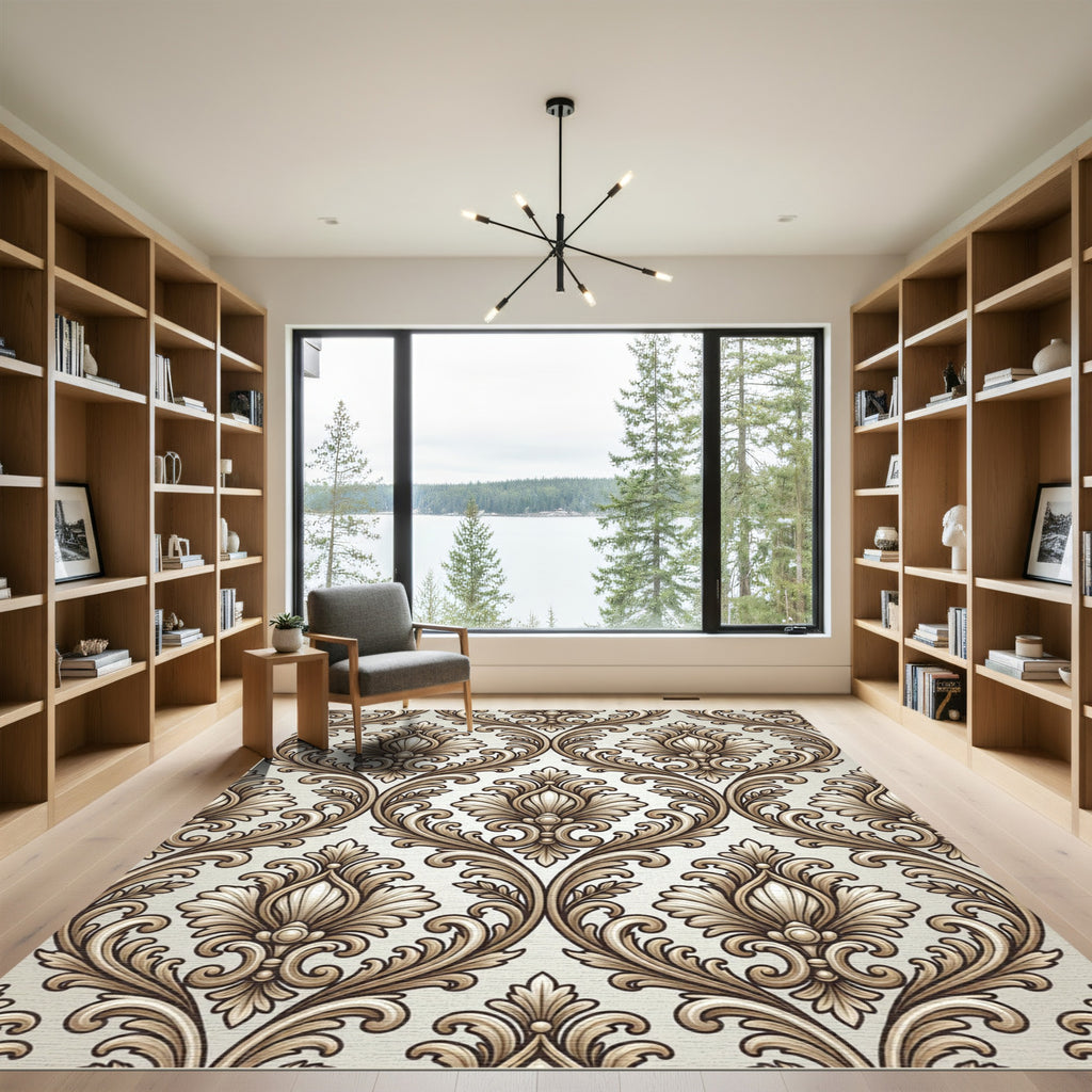 Elegant Cream Baroque Scroll Rug