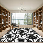 Monochrome Botanical Thistle Black White Rug