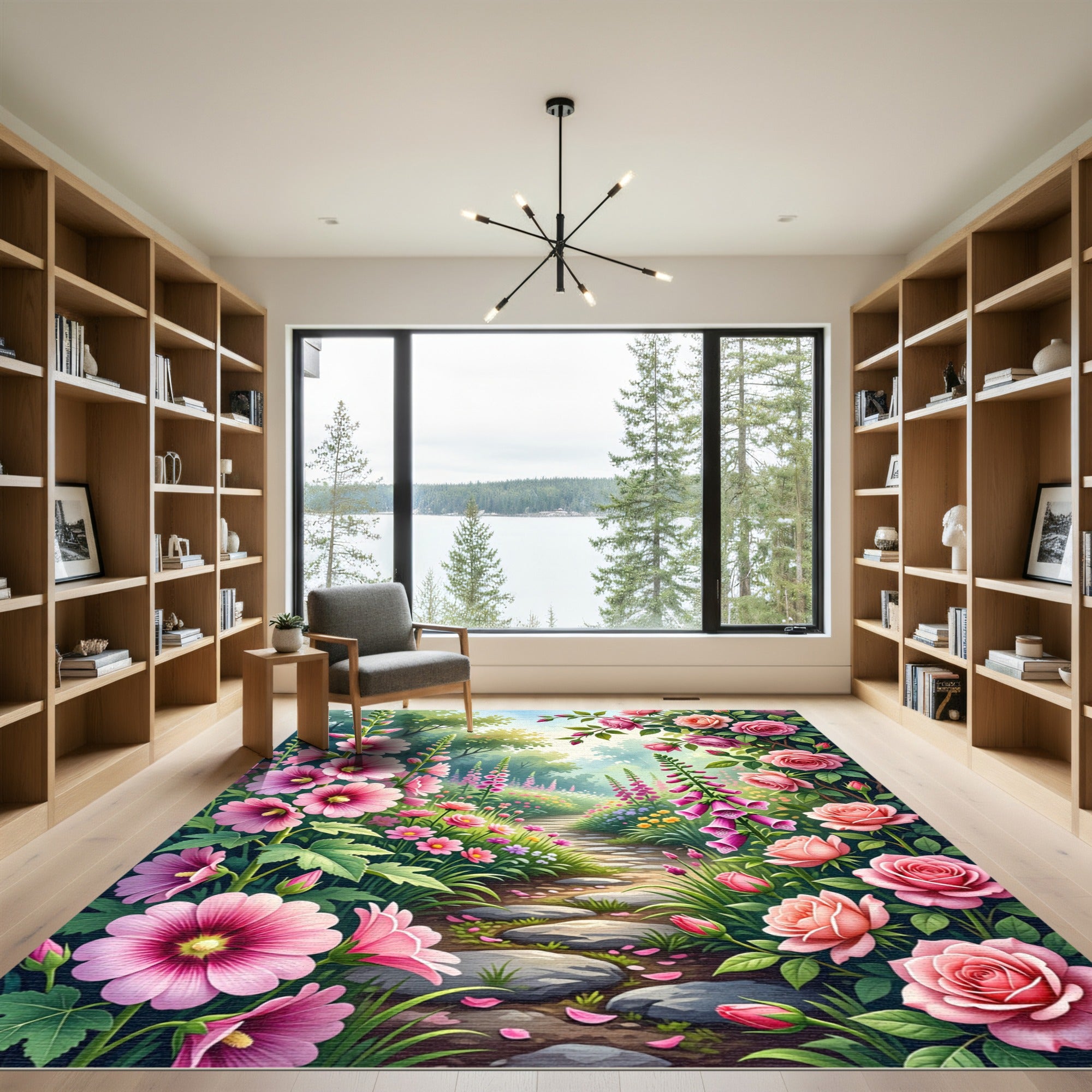 Enchanted Pink Floral Garden Path Rug