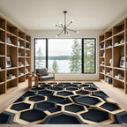 Black and Gold Geometric Hexagon Area Rug