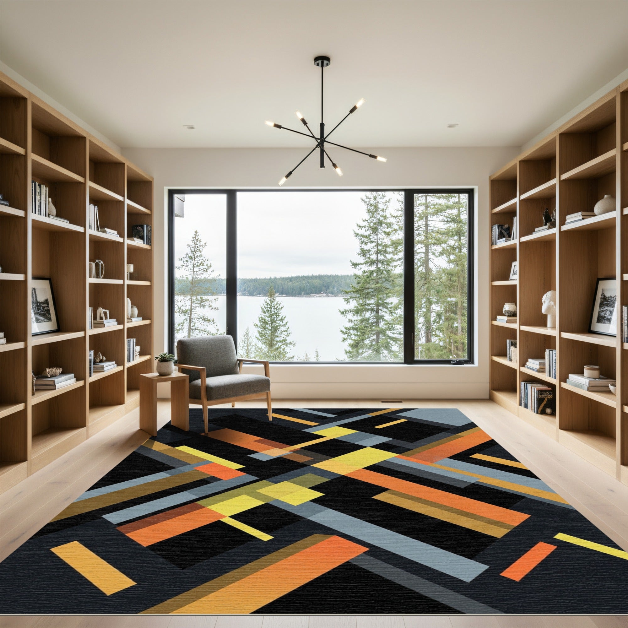 Modern Geometric Orange Yellow Gray Rug