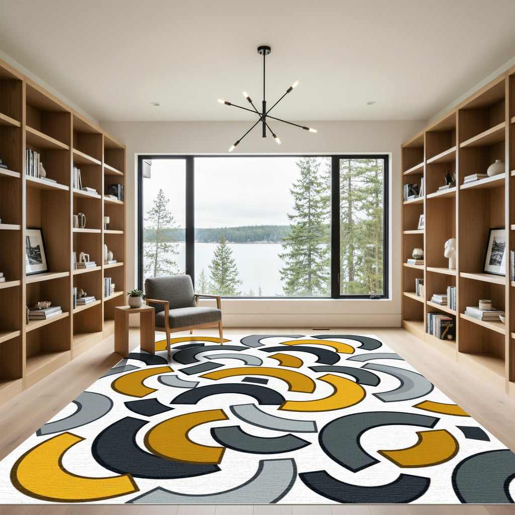 Abstract Arcs Ochre Gray Charcoal Rug