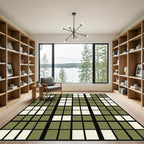 Sage Green Grid Block Geometric Rug