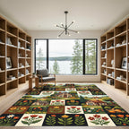 Rustic Cottage Farmhouse Floral Grid Rug