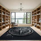 Metallic Compass Rose Industrial Charcoal Decor Rug