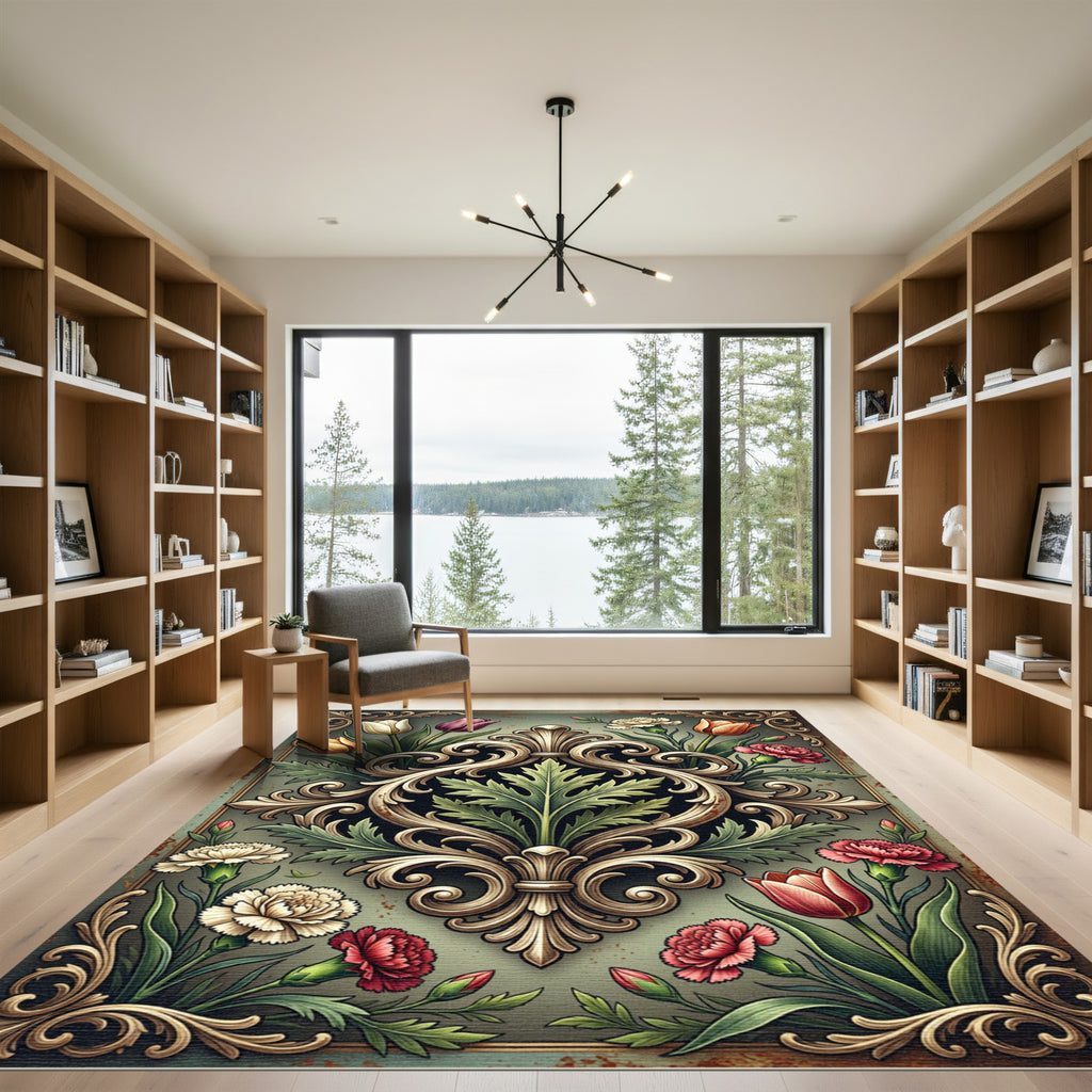 Elegant Ornate Floral Baroque Medallion Rug