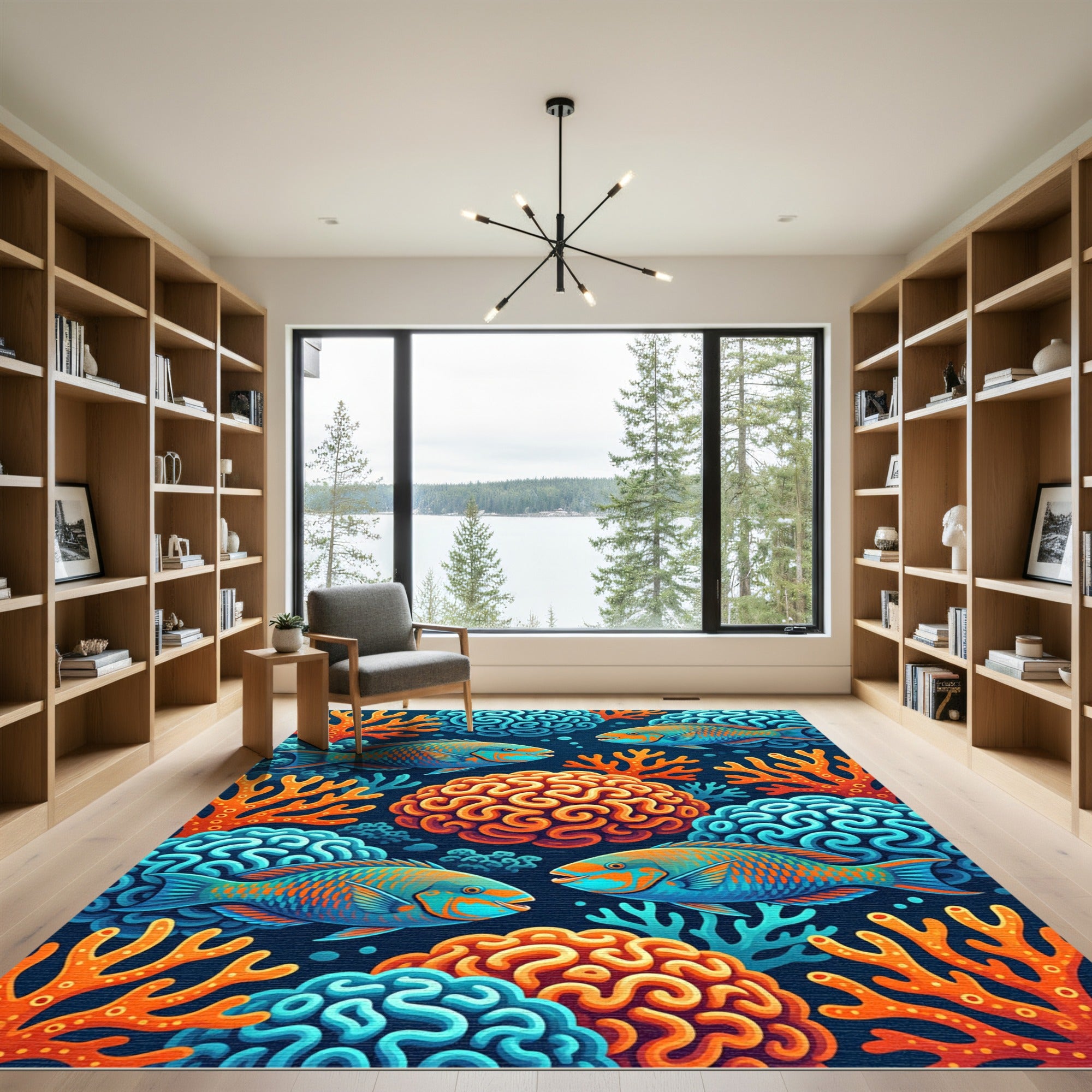 Vibrant Coral Reef Sea Fish Illustration Rug