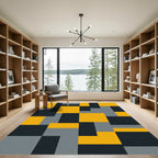 Modern Yellow Gray Black Blocks Rug