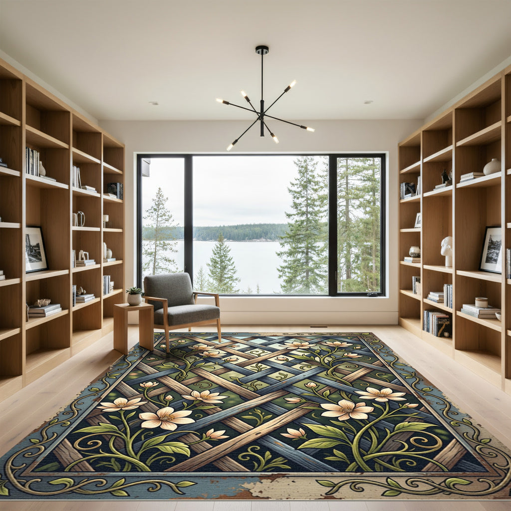 Vintage Lattice Floral Trellis Mural Rug