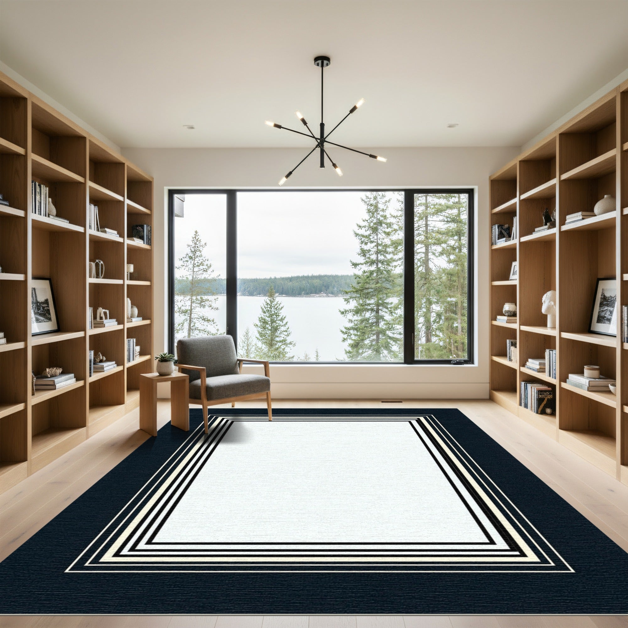 Navy Cream Nested Stripe Border Rug
