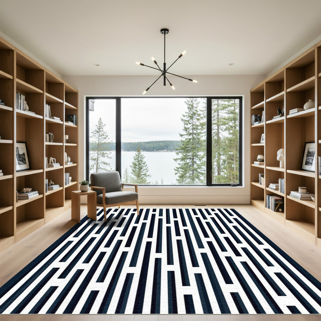 Monochrome Abstract Linear Vertical Bar Art Rug