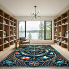 Nautical Deep Blue Crab Compass Wheel Rug