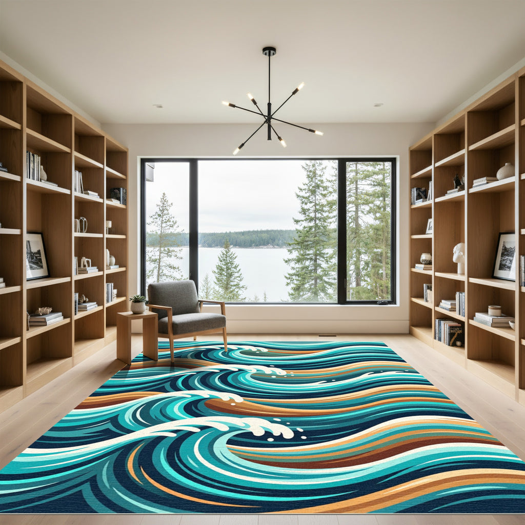 Deep Blue Ocean Wave Composition Rug