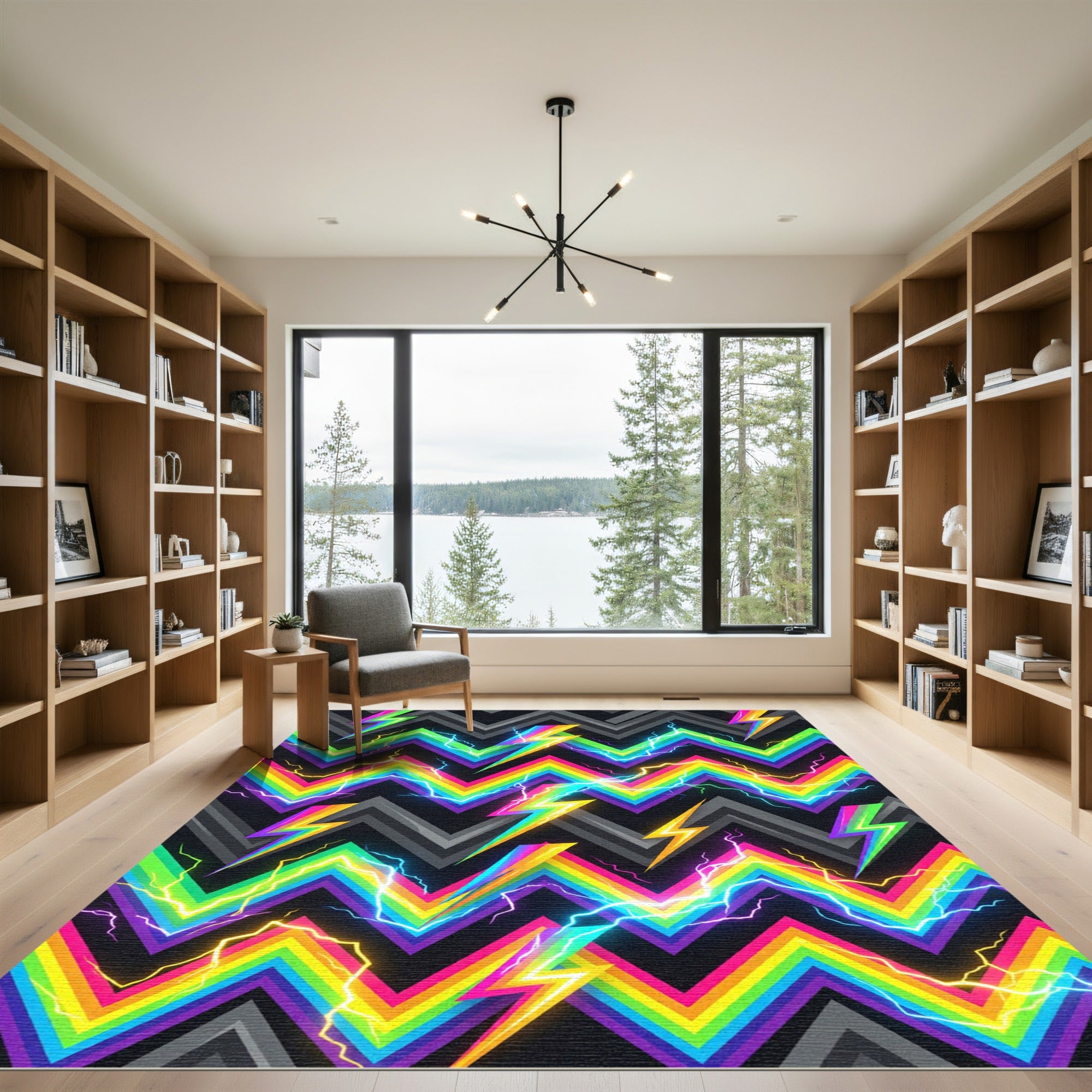 Vibrant Rainbow Zigzag Electric Bolt Energy Rug