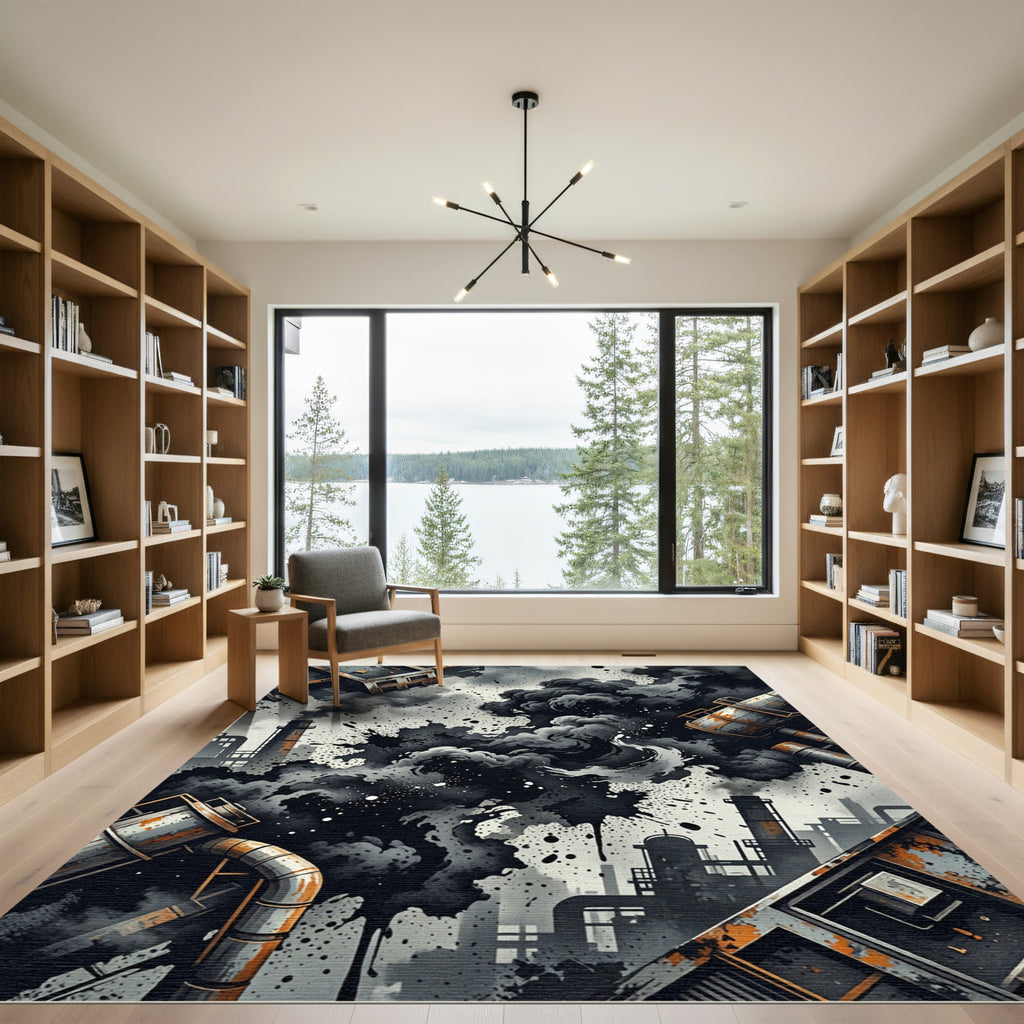 Industrial Smoke Splatter Composition Rug