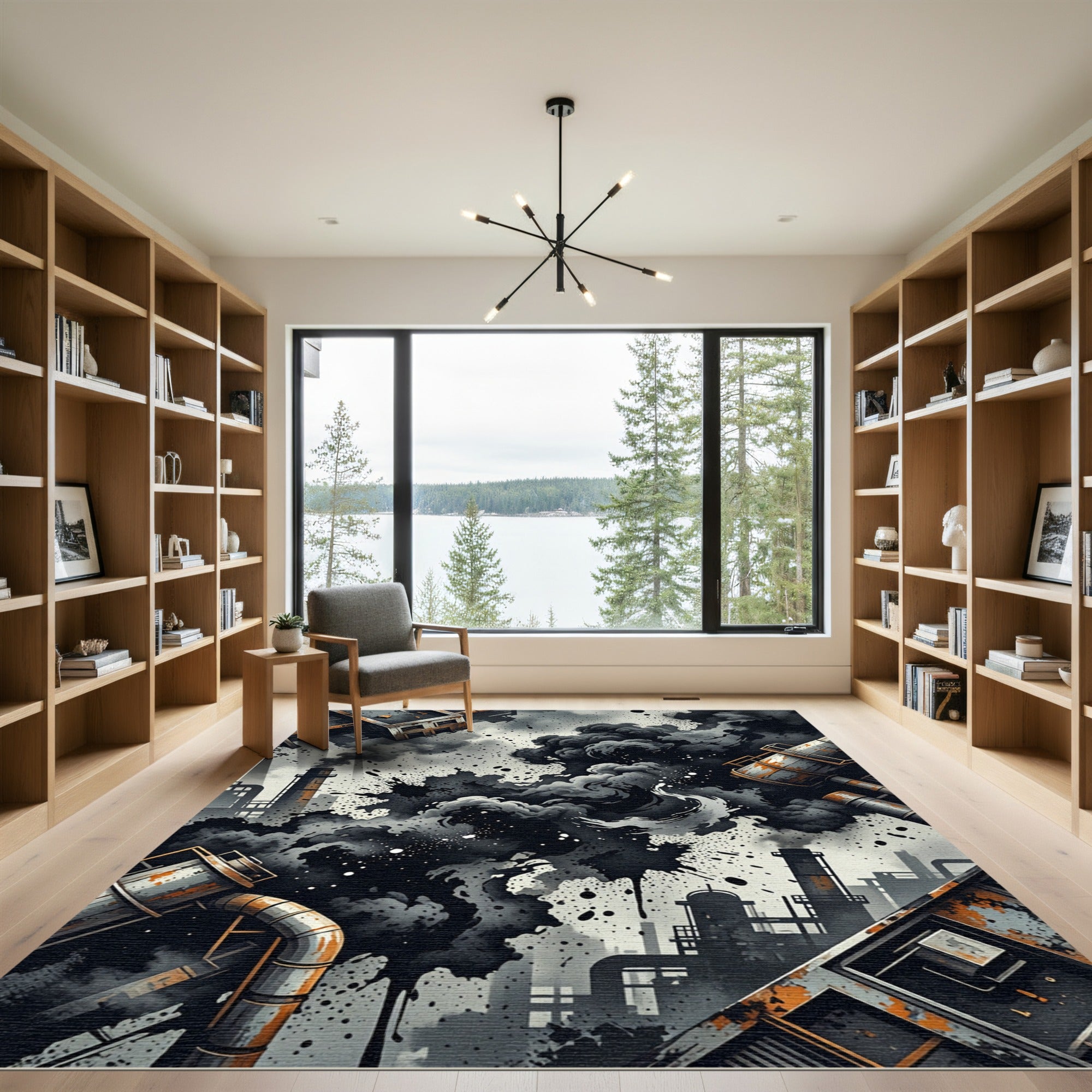 Industrial Smoke Splatter Composition Rug