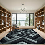 Modern Charcoal Abstract Geometric Chevron Rug