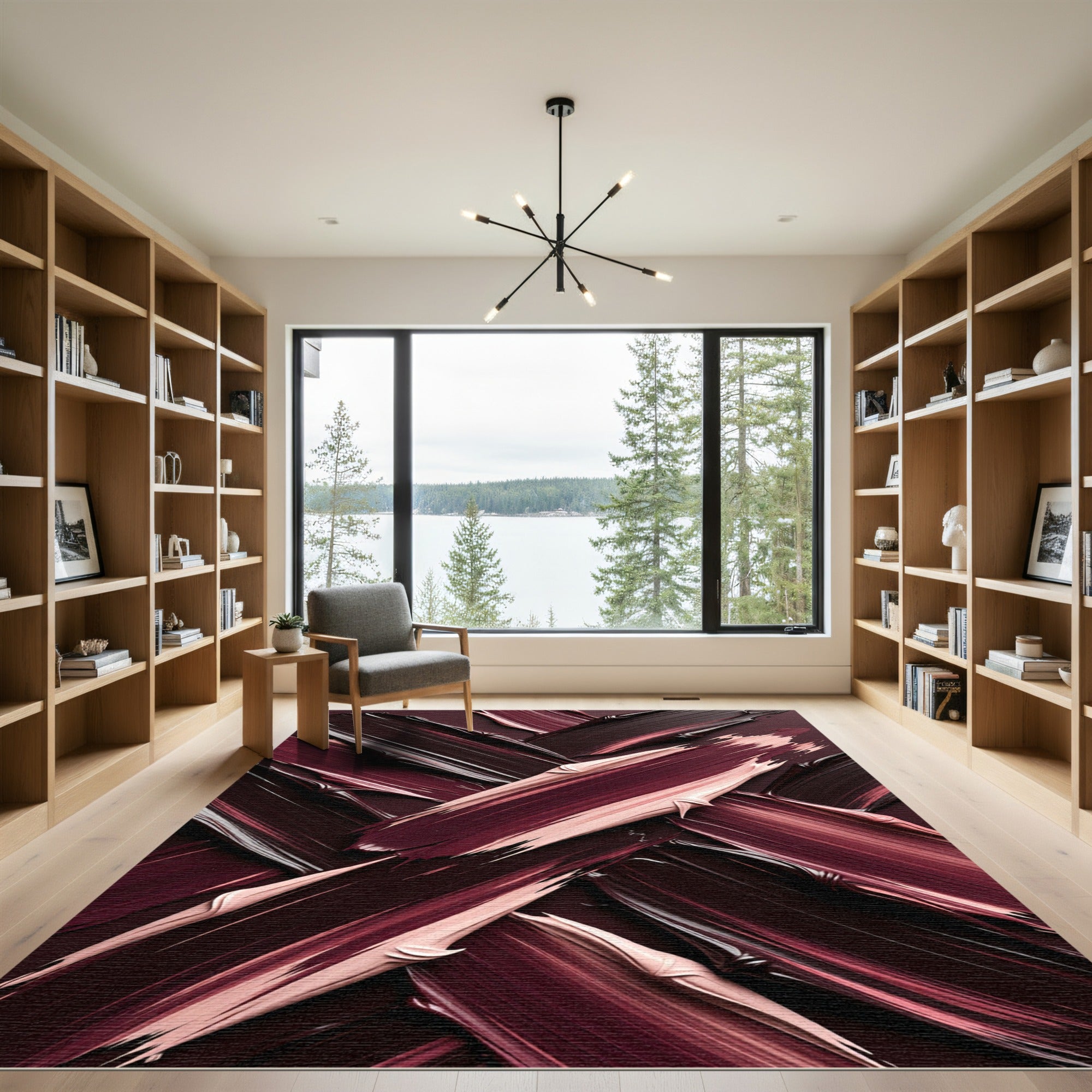 Abstract Deep Plum and Blush Swirl Rug