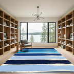 Coastal Blue Brushstroke Horizontal Stripe Rug