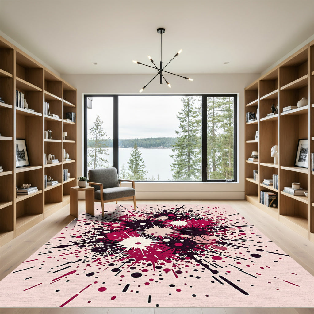 Crimson Magenta Splash Paint Explosion Rug