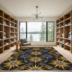 Golden Celestial Geometric Starry Gray Rug