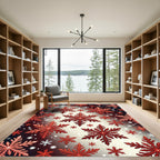 Crimson Snowflake Winter Snowfall Rug