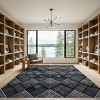 Charcoal Silver Embossed Tile Rug