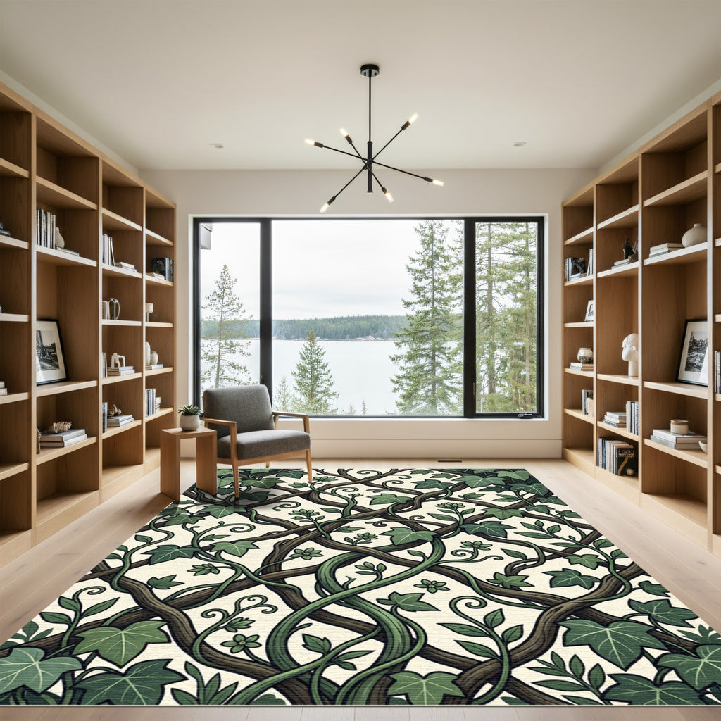Botanical Sage Green Ivy Intertwined Vines Rug