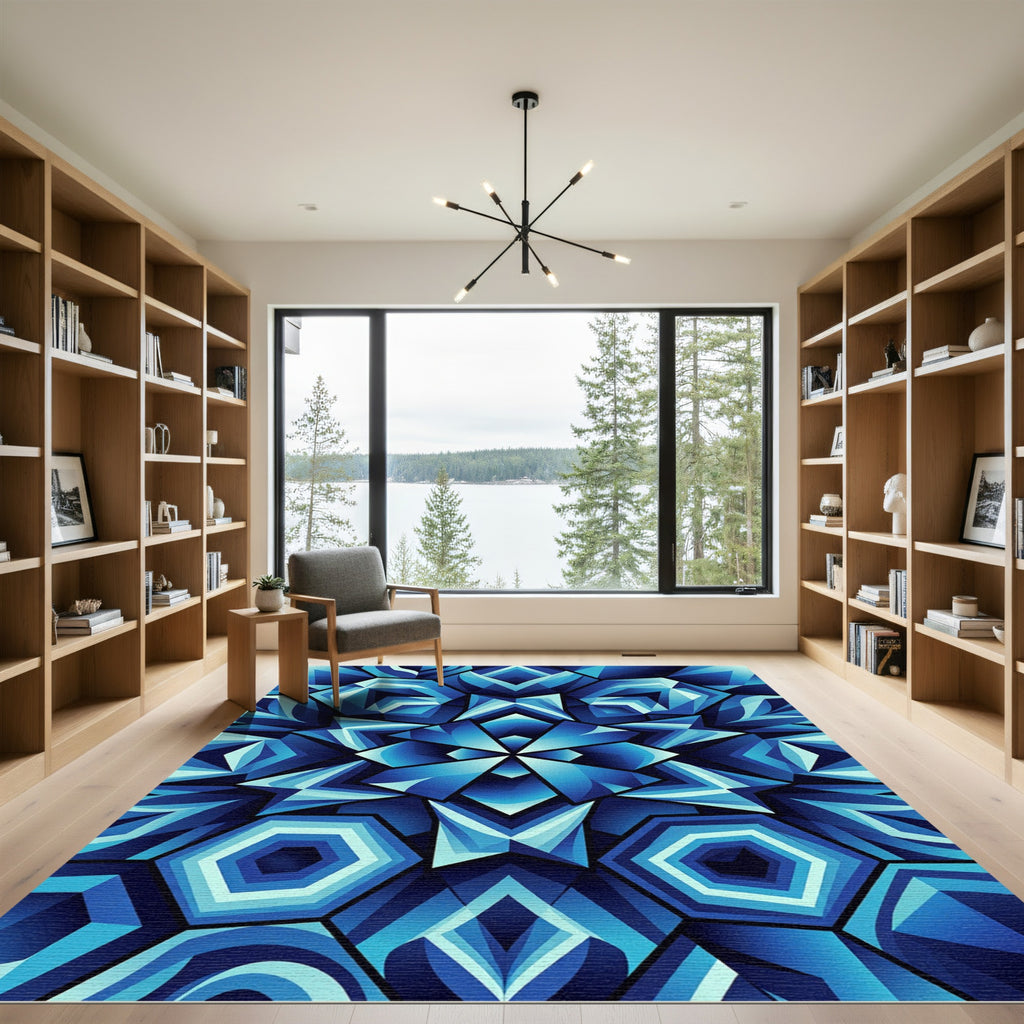 Deep Blue Geometric Faceted Shards Rug