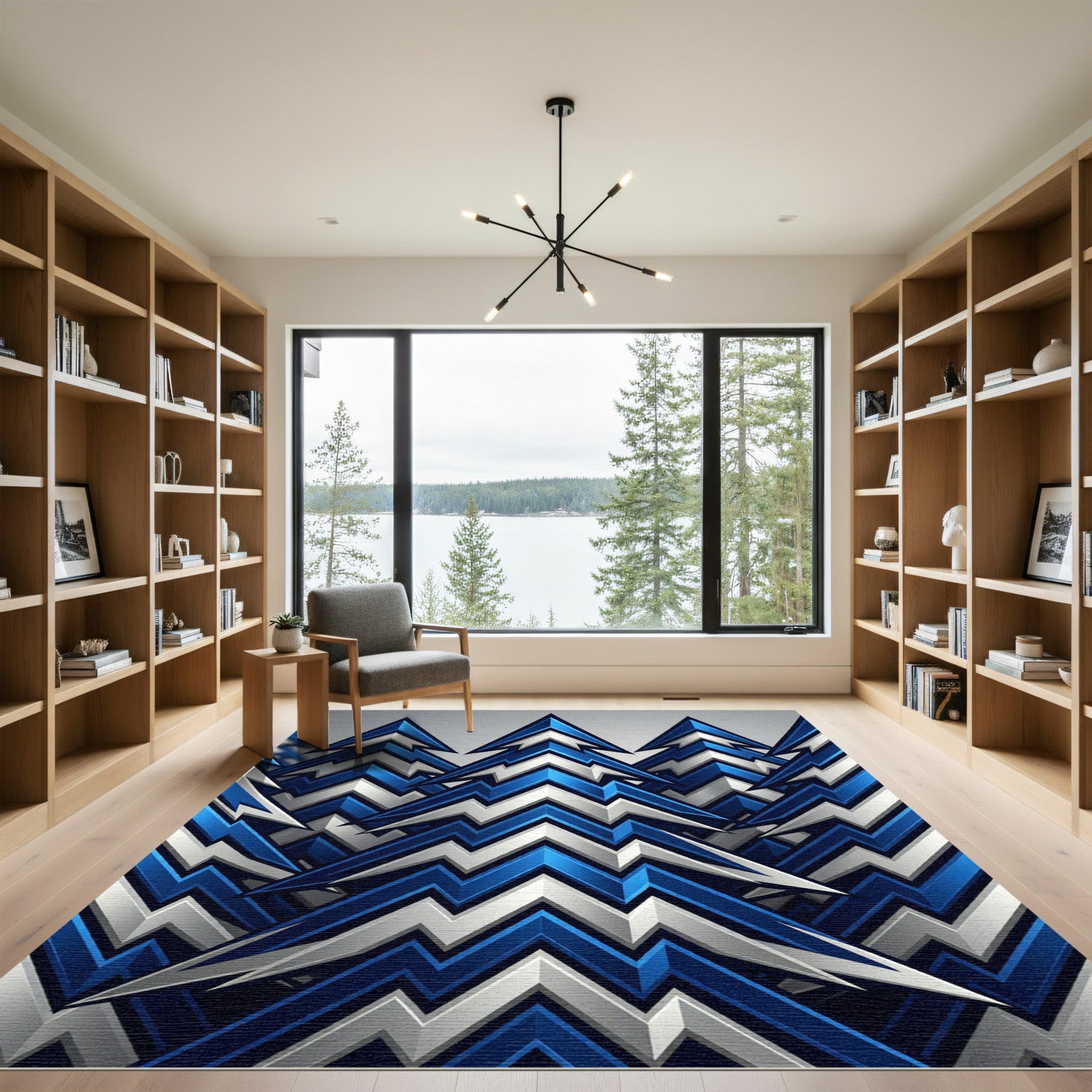 Bold Blue Silver Geometric Arrow Surface Rug