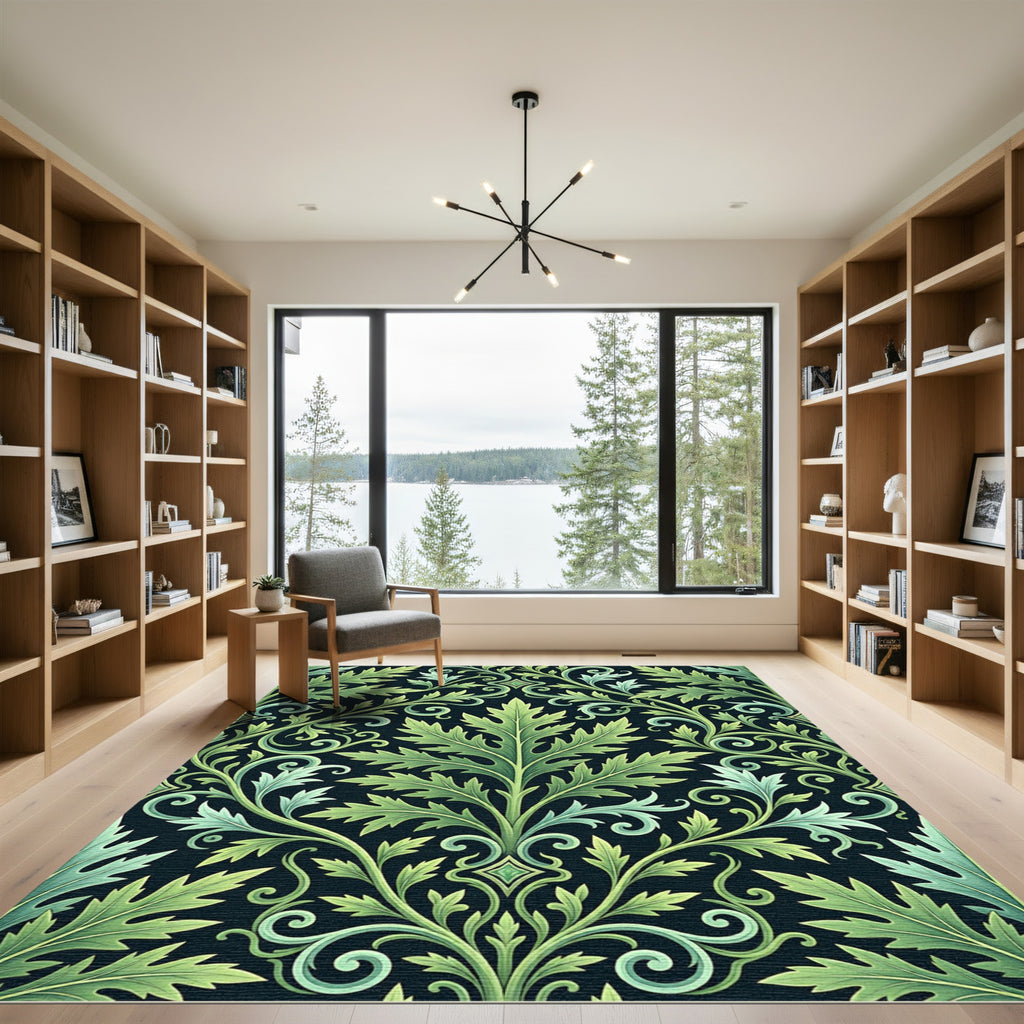 Verdant Green Acanthus Scroll Rug