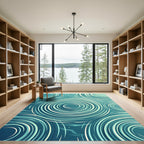 Teal Water Ripple Concentric Circles Rug