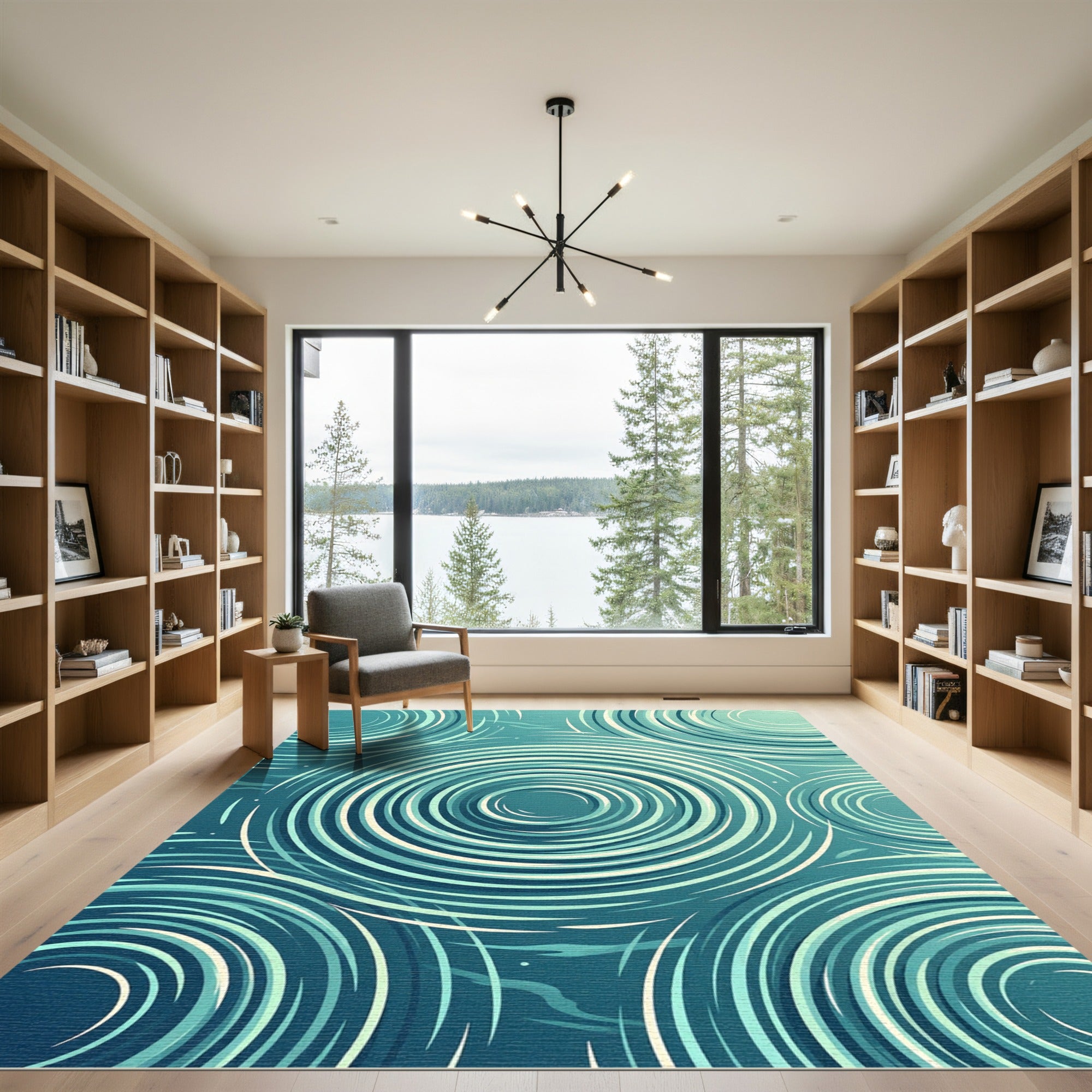 Teal Water Ripple Concentric Circles Rug