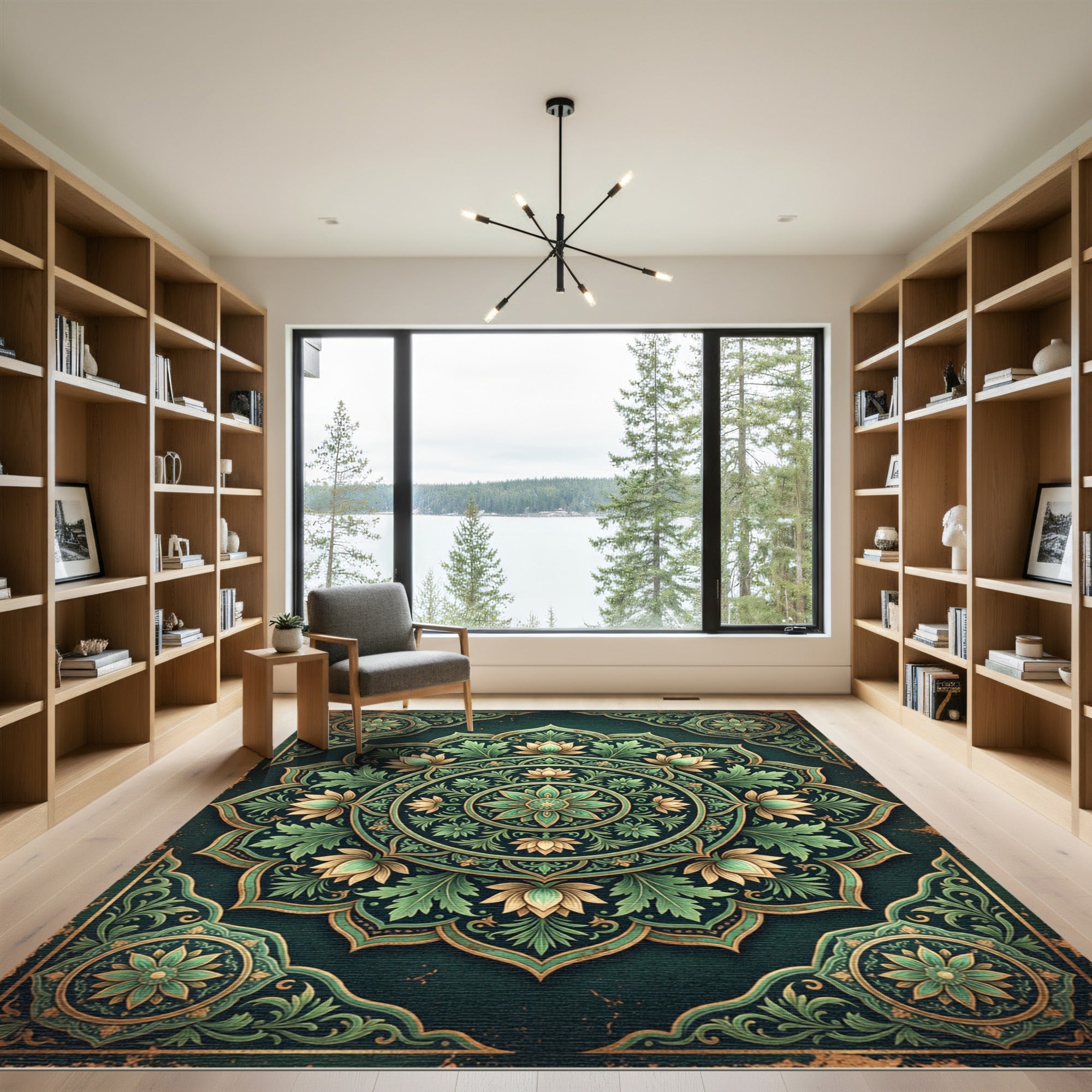 Ornate Emerald Lotus Medallion Rug