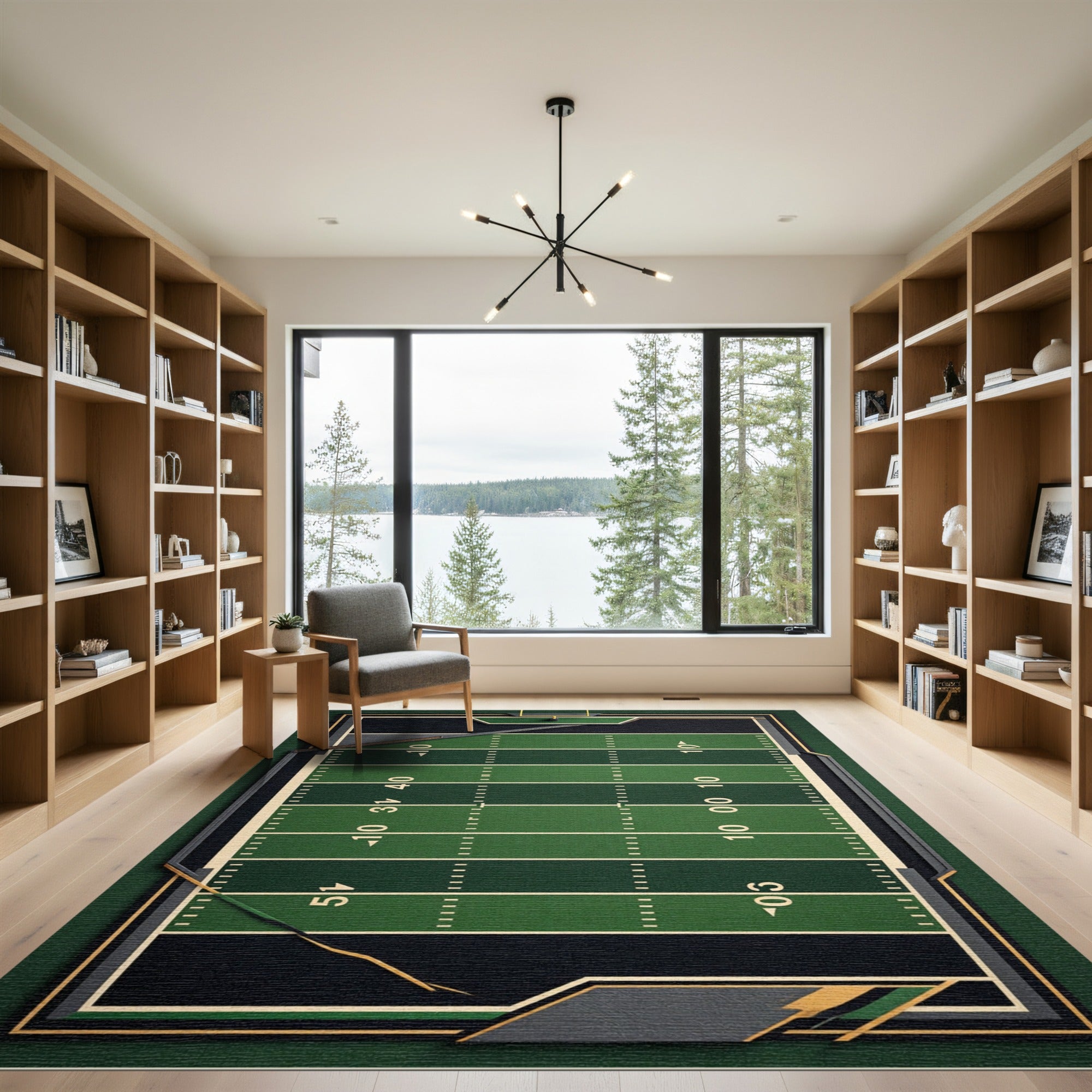 Athletic Emerald Gridiron Field View Rug