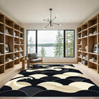 Minimalist Japanese Wave Monochrome Graphic Rug