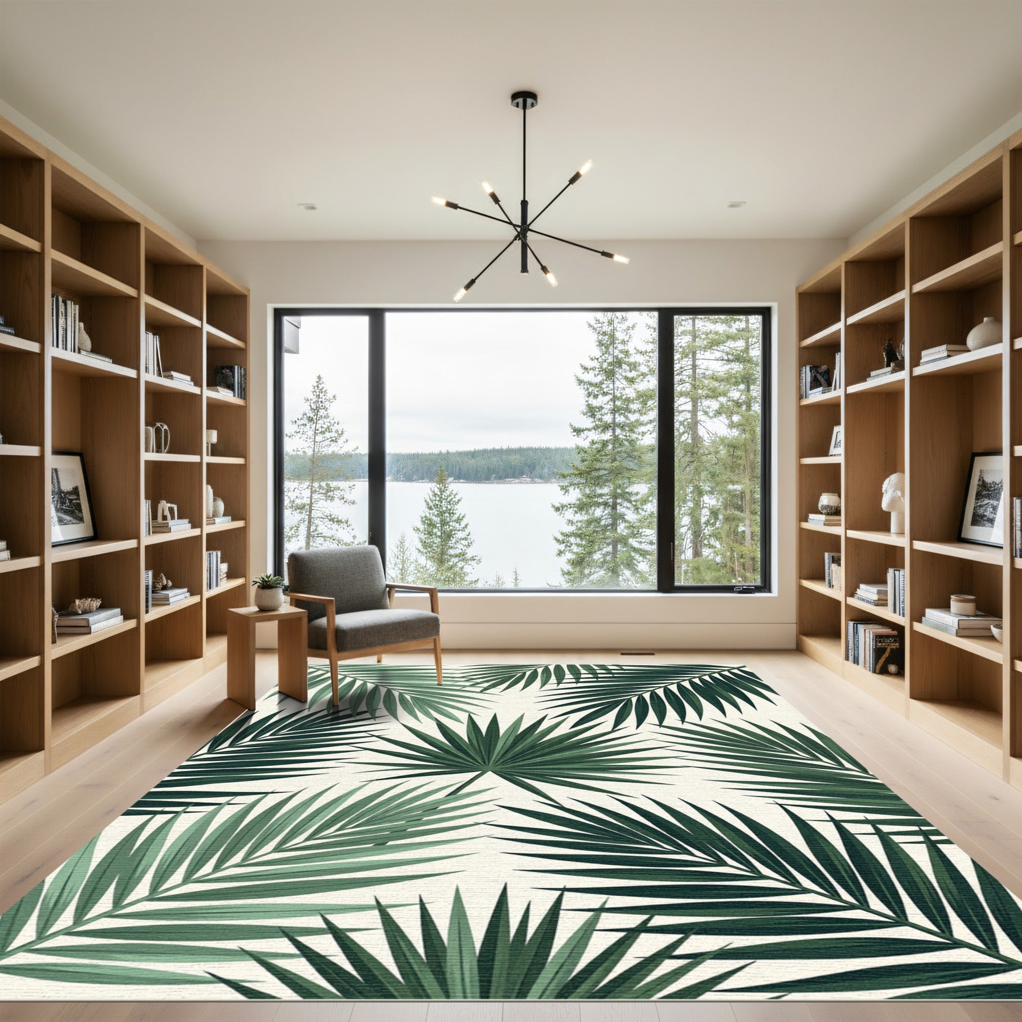 Lush Green Tropical Palm Leaves Rug
