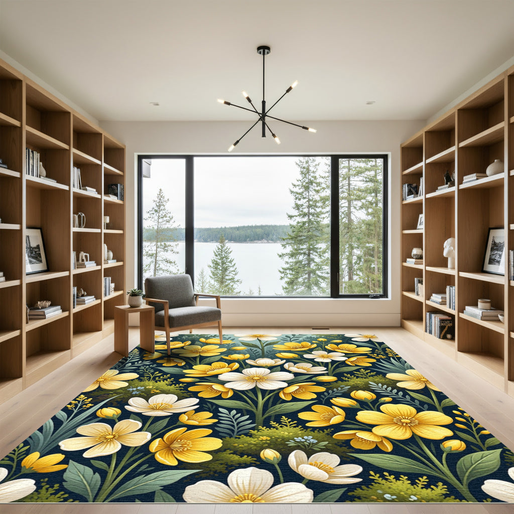 Radiant Yellow White Wildflower Meadow Rug