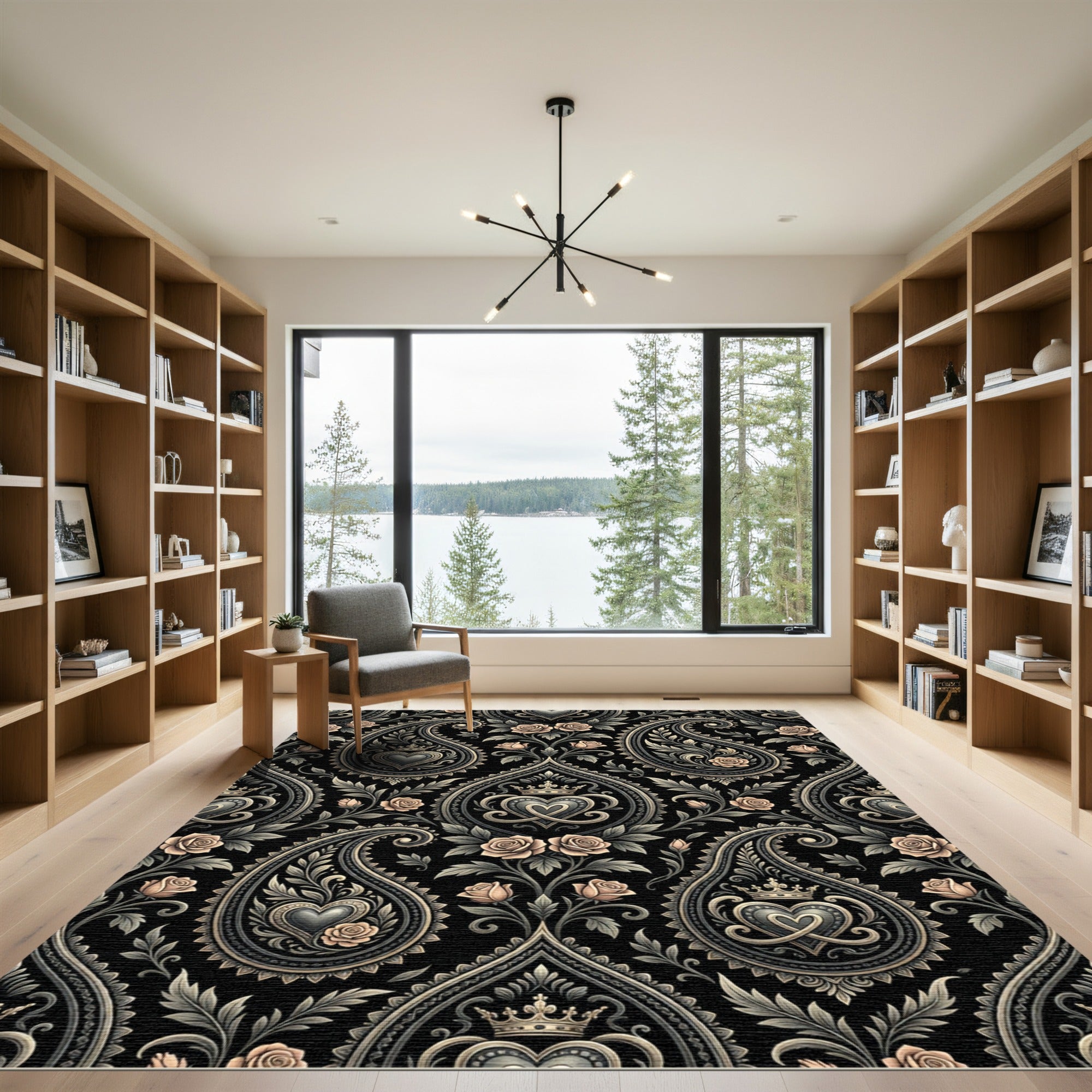 Cream Rose Paisley Heart Crown Rug