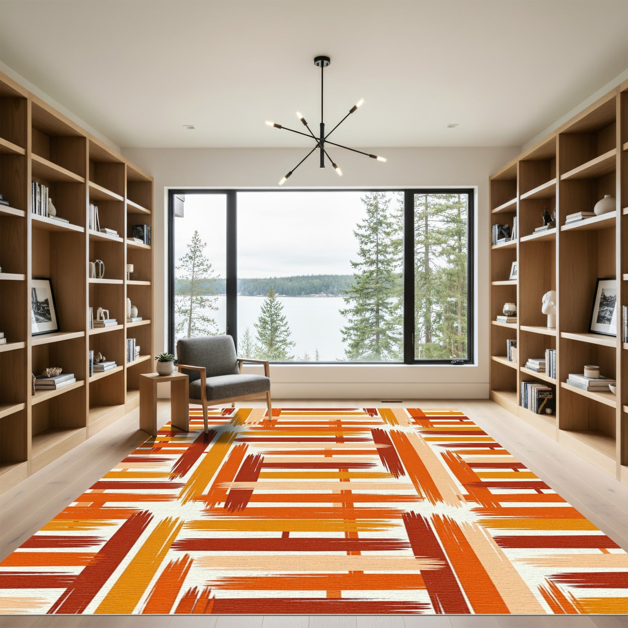 Abstract Ochre and Terracotta Woven Lattice Rug