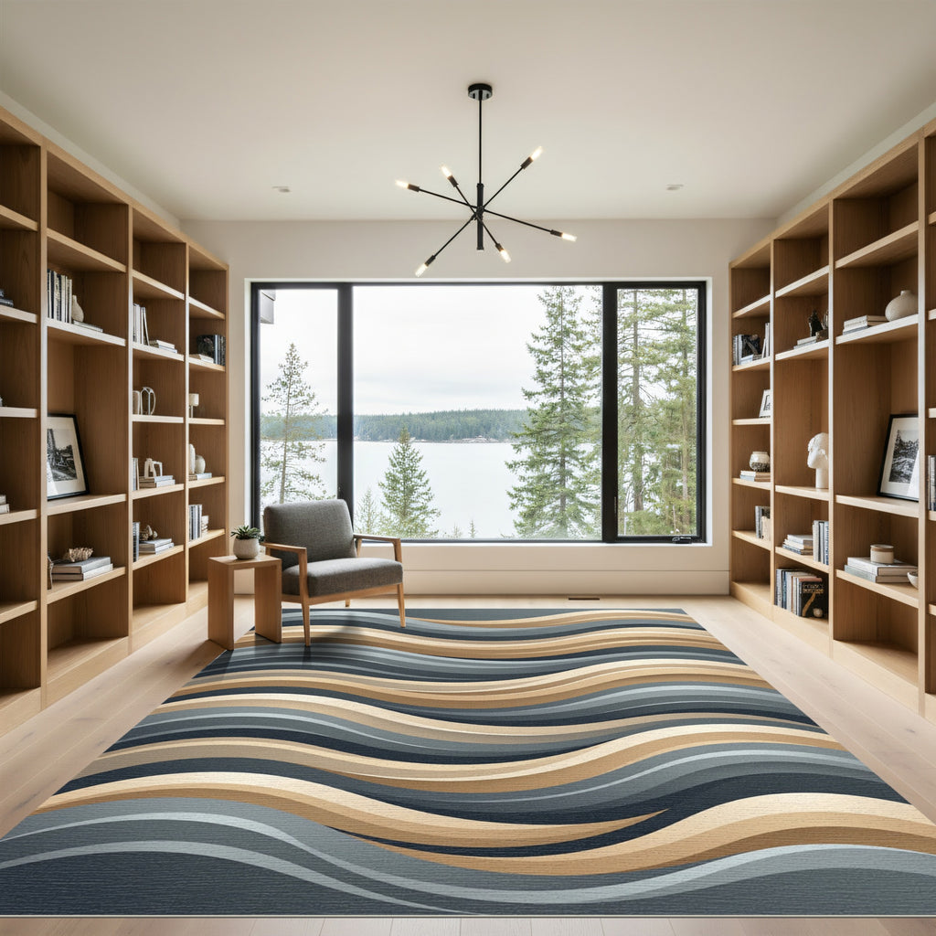 Modern Beige and Gray Wavy Stripe Rug