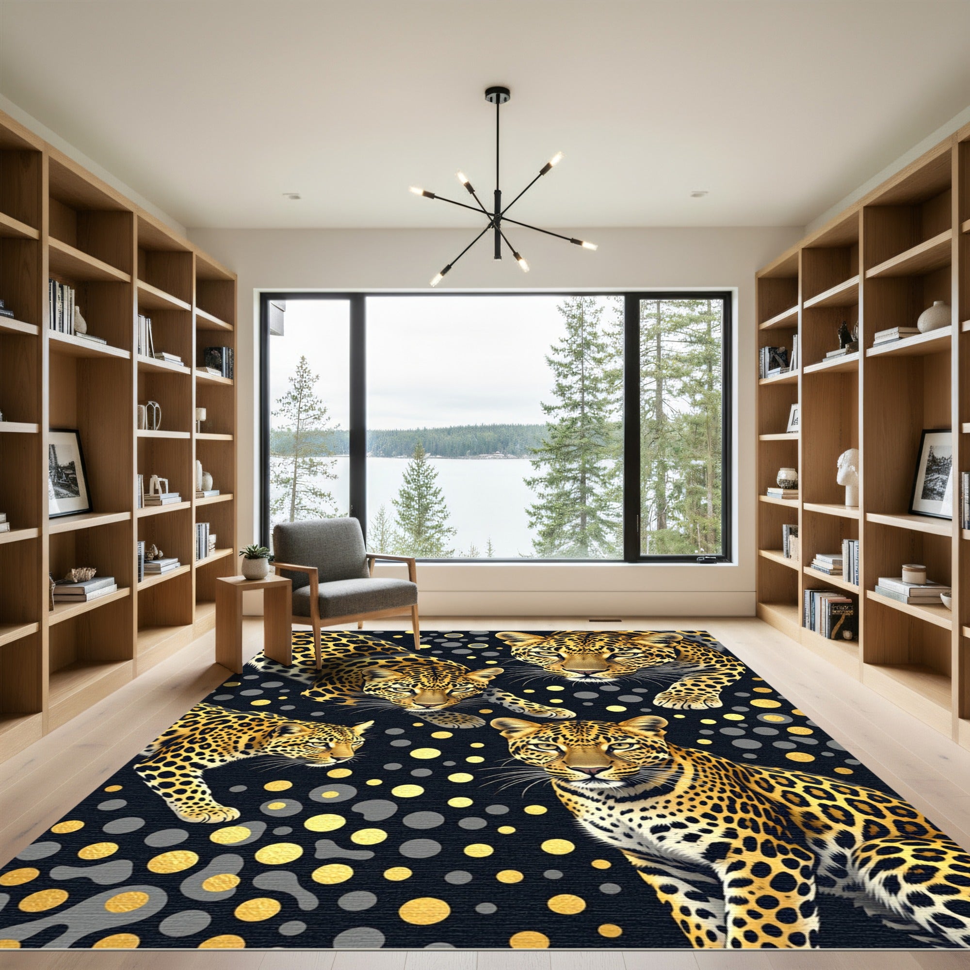 Golden Leopard Spotted Noir Animal Rug